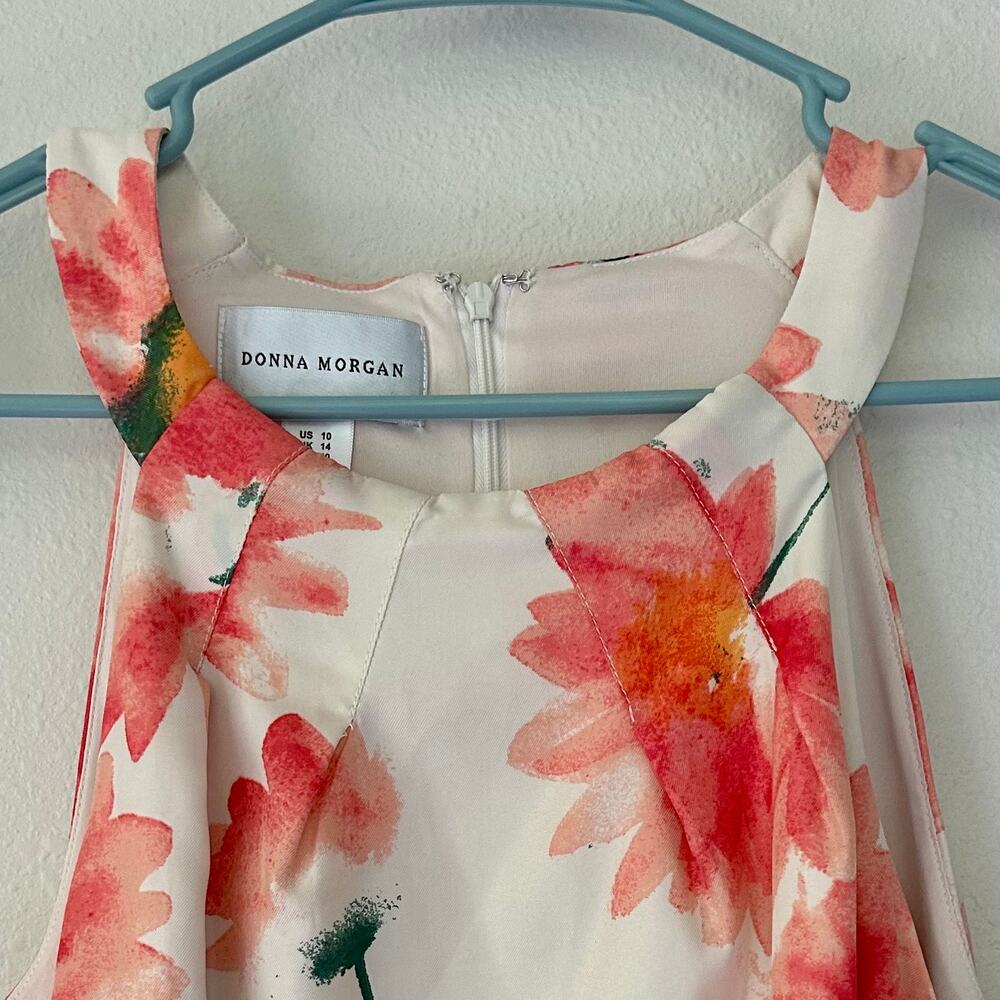 Donna Morgan Floral high neck halter colorful wedding guest mini party dress 10 - Picture 4 of 10
